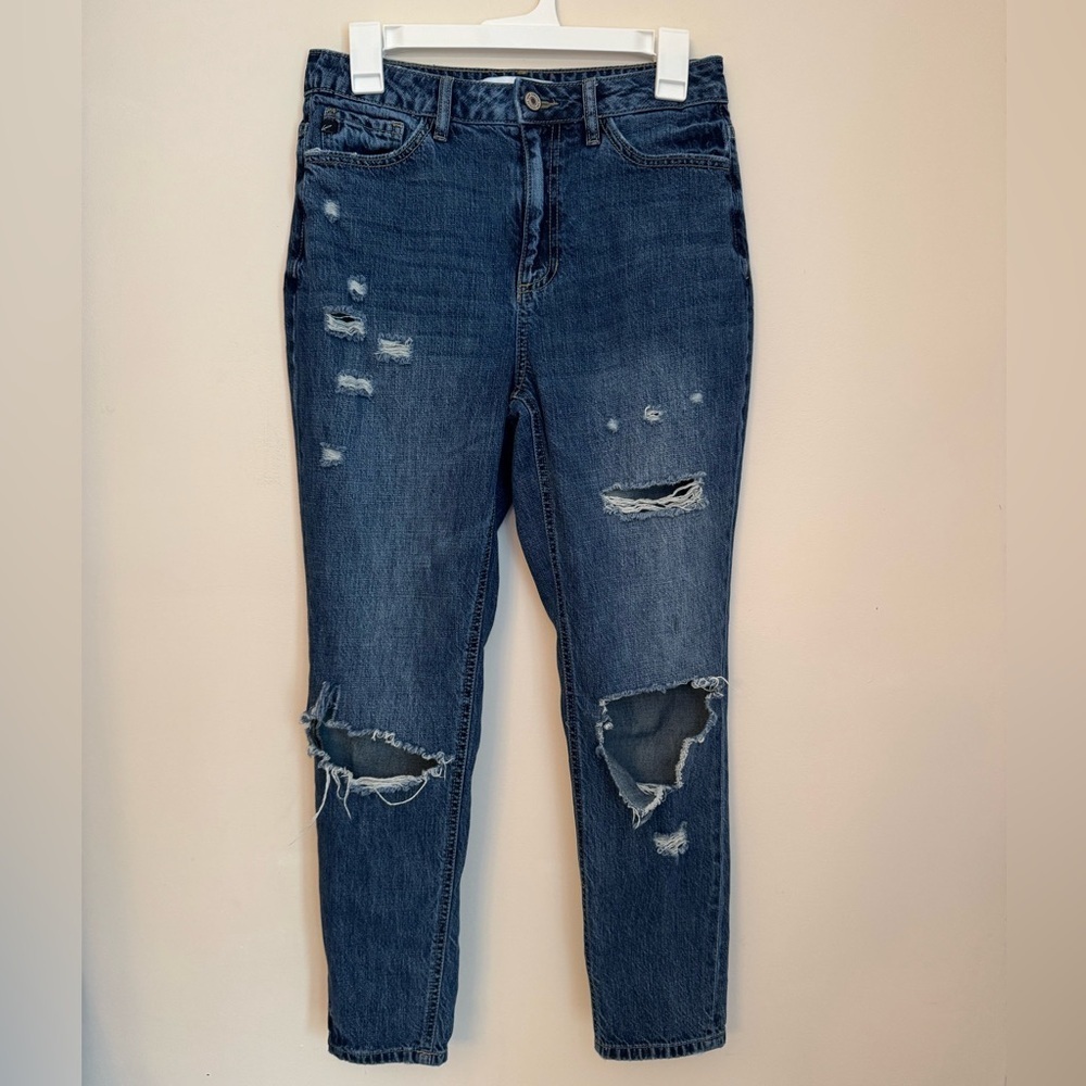 KanCan High Rise Distressed Mom Jeans Size 5/26 Medium Wash Style KC9147D